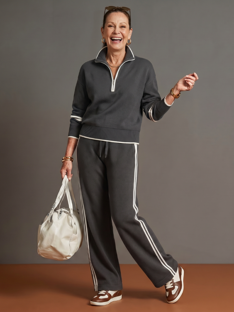 Pluie | Ensemble de Pantalons à Rayures Latérales à Manches Longues avec Col Zippé