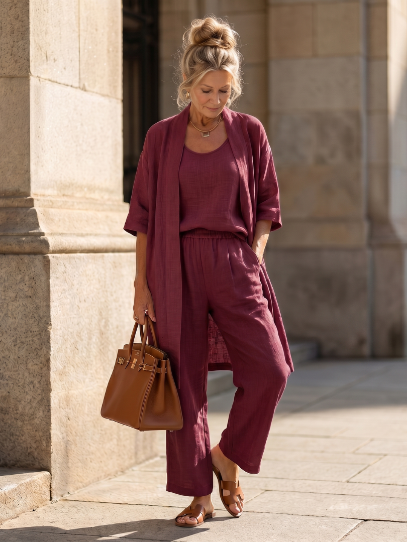 Yael | Ensemble Pantalon Top Détendu en Trois Pièces