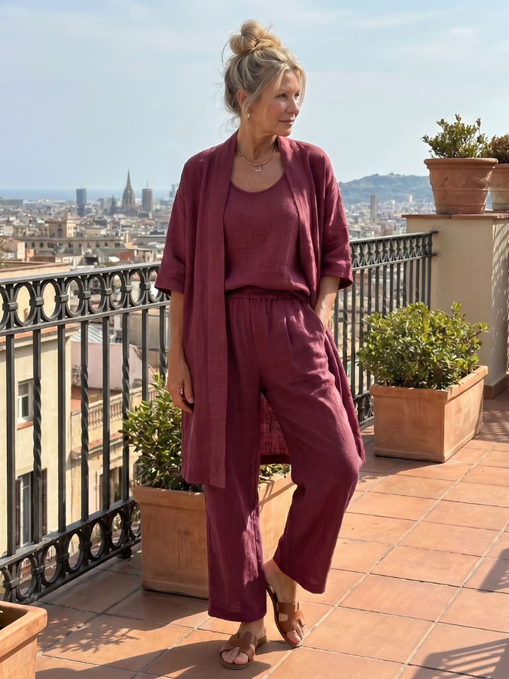 Yael | Ensemble Pantalon Top Détendu en Trois Pièces
