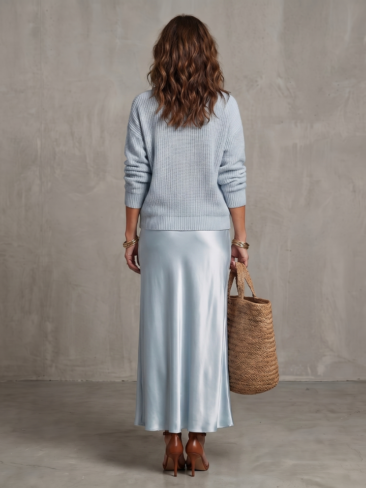 Luciana | Ensemble jupe satin biais et pull en maille