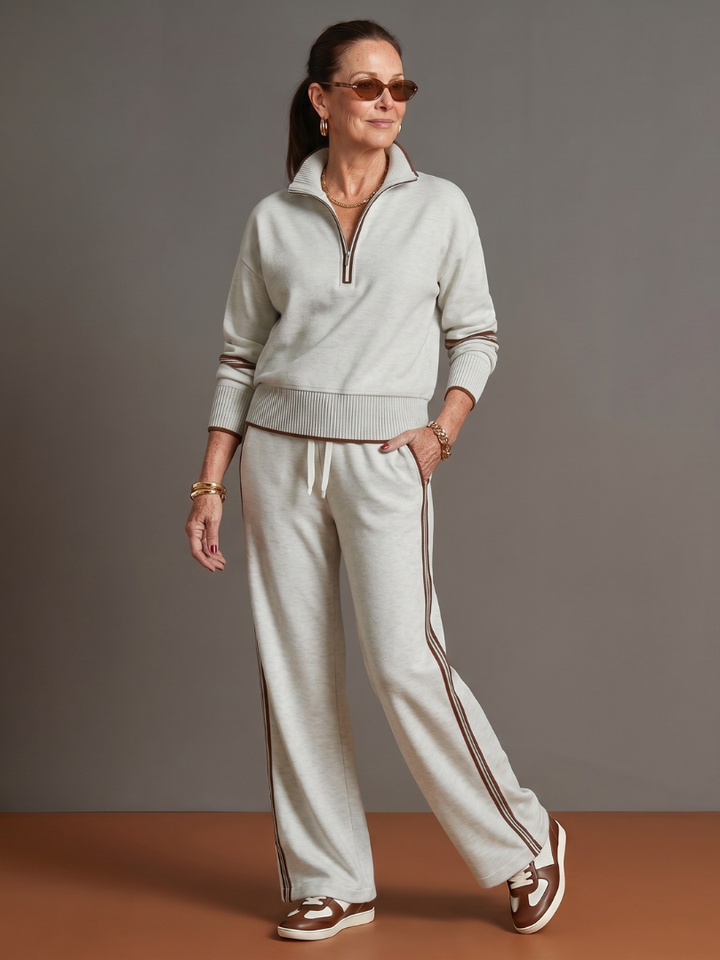 Pluie | Ensemble de Pantalons à Rayures Latérales à Manches Longues avec Col Zippé