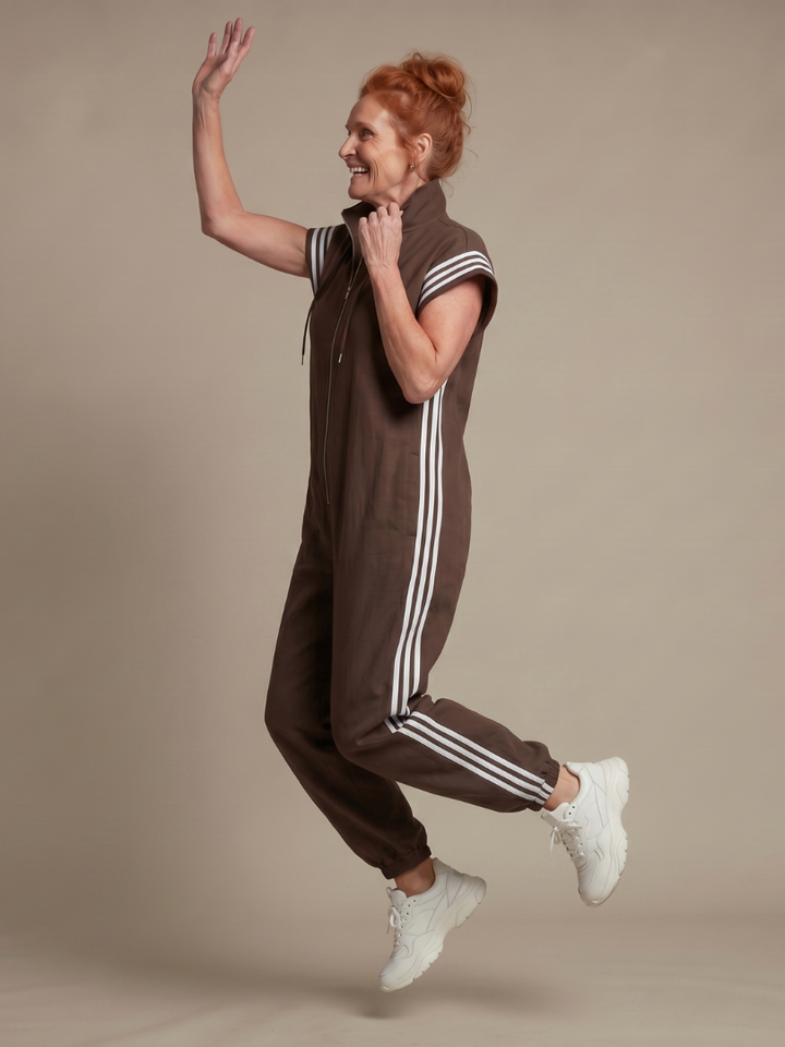 Lark | Combinaison à zip avant avec panneaux rayés