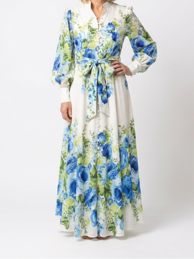 Harper | Robe Maxi à Manches Longues avec Boutonnage Floral