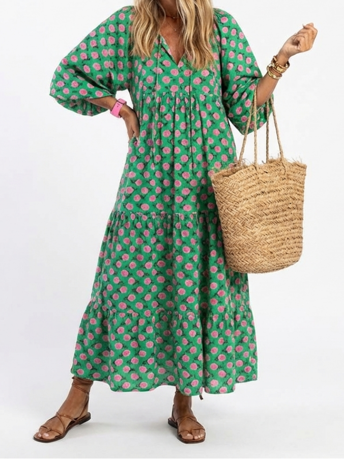 Fiora | Robe midi à volants imprimée florale