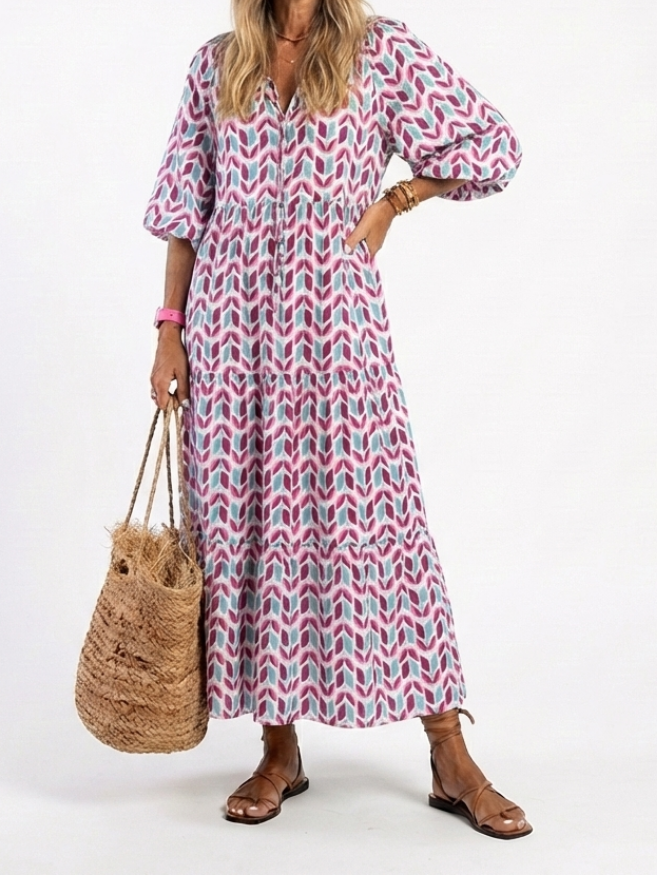 Mireya | Robe midi à manches longues et imprimé géométrique