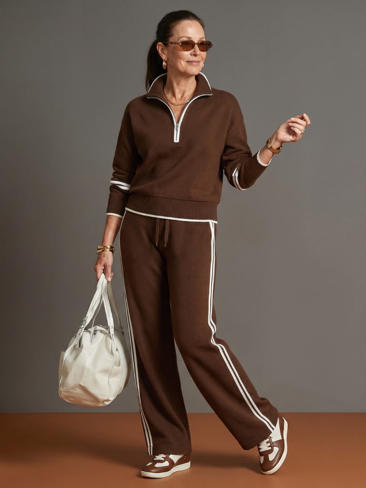 Pluie | Ensemble de Pantalons à Rayures Latérales à Manches Longues avec Col Zippé