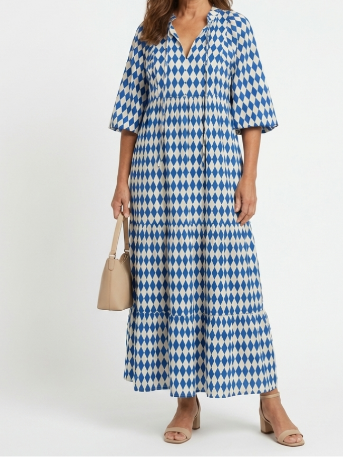 Elodie | Robe Midi à Imprimé Diamant