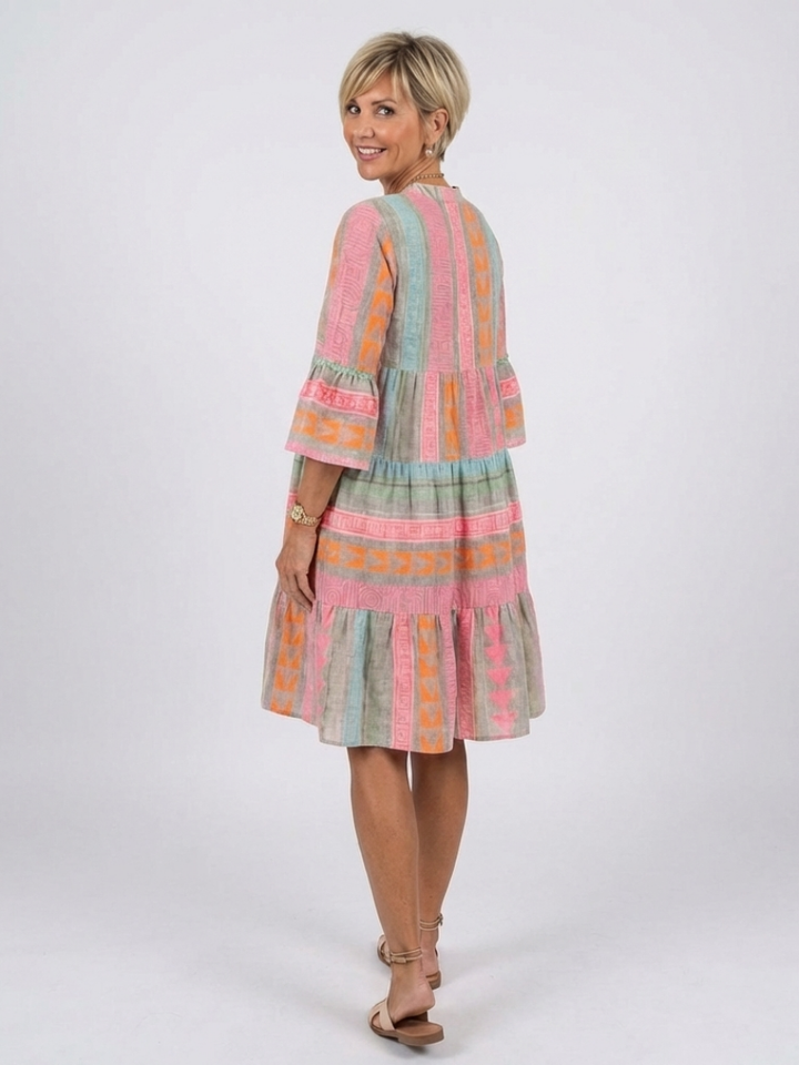 Maelle | Robe à Imprimé Géométrique avec Décolleté en V et Jupe Évasée à Longueur Genou