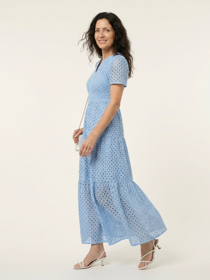 Brielle | Robe midi à manches courtes en V à volants
