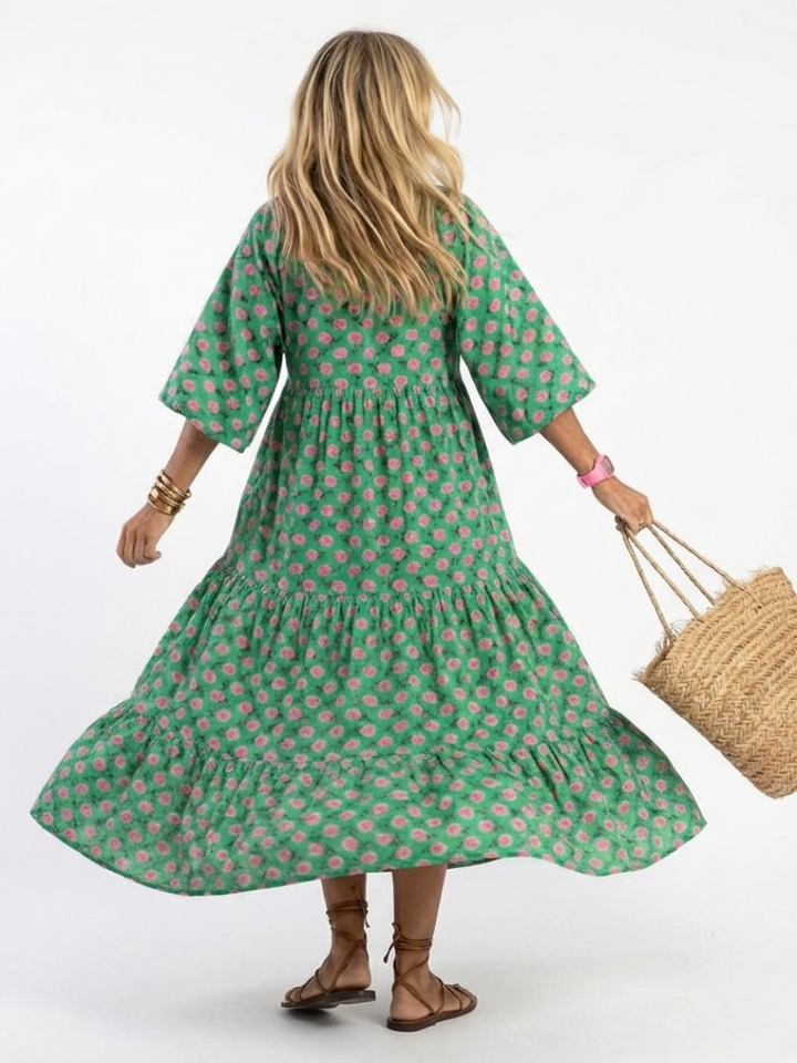 Fiora | Robe midi à volants imprimée florale