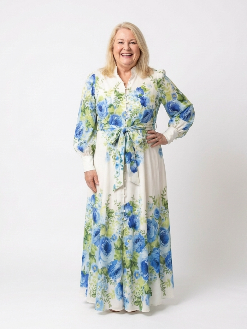 Harper | Robe Maxi à Manches Longues avec Boutonnage Floral