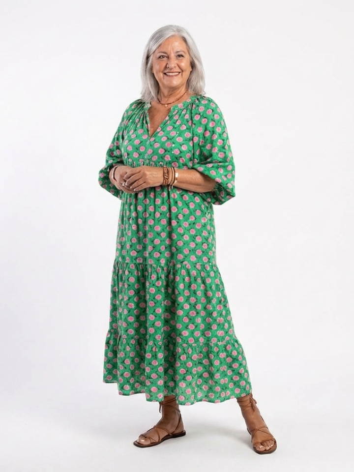 Fiora | Robe midi à volants imprimée florale
