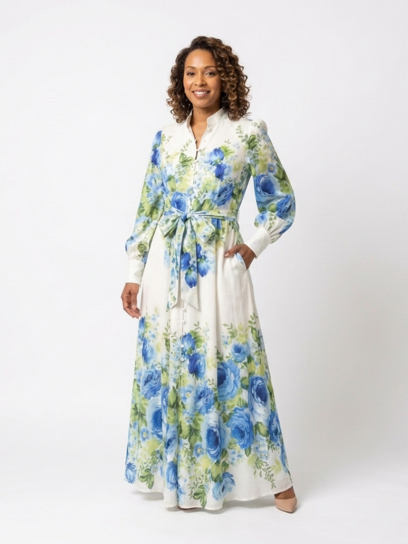 Harper | Robe Maxi à Manches Longues avec Boutonnage Floral