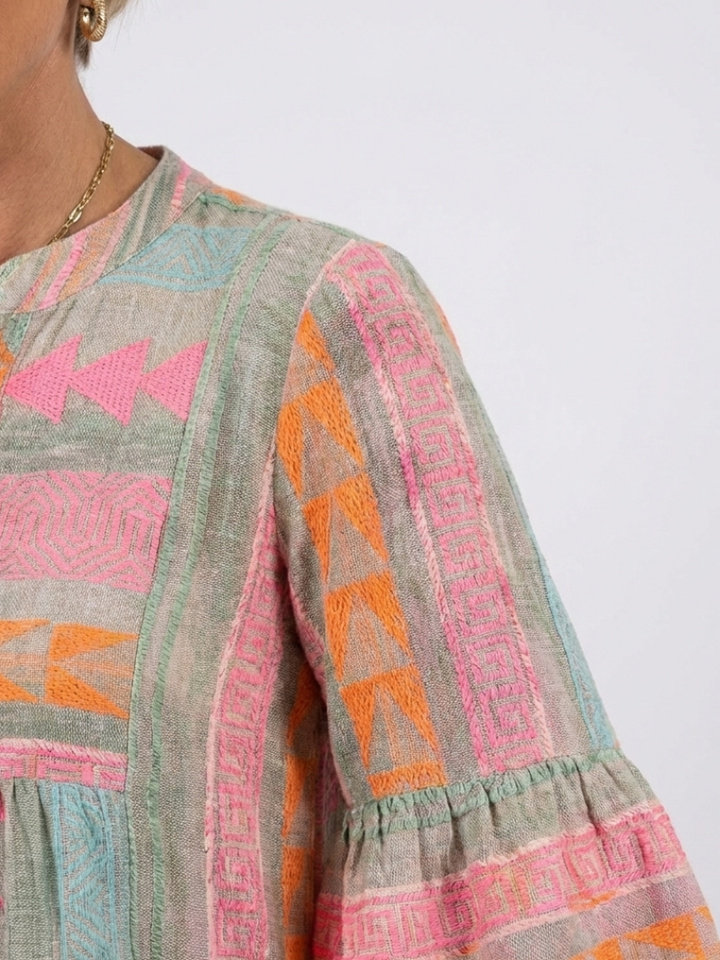 Maelle | Robe à Imprimé Géométrique avec Décolleté en V et Jupe Évasée à Longueur Genou