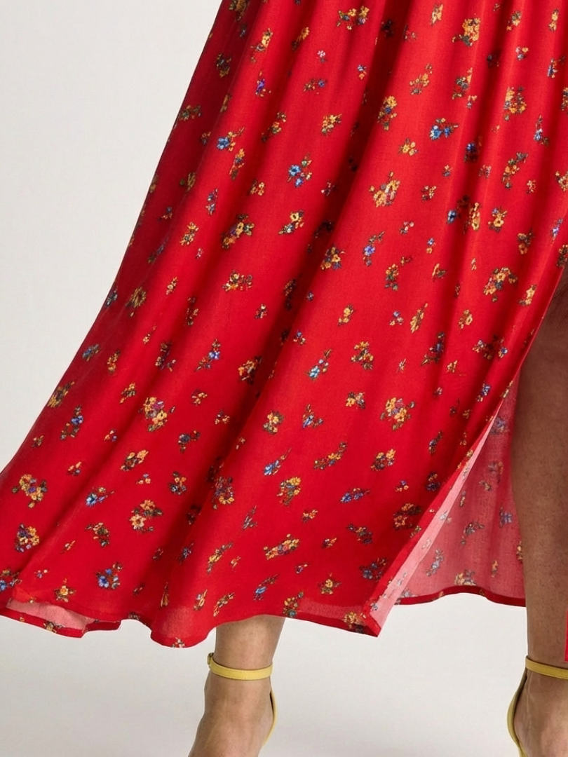 Delphine | Robe Midi à Encolure Carrée et Manches Bouffantes Fleurie