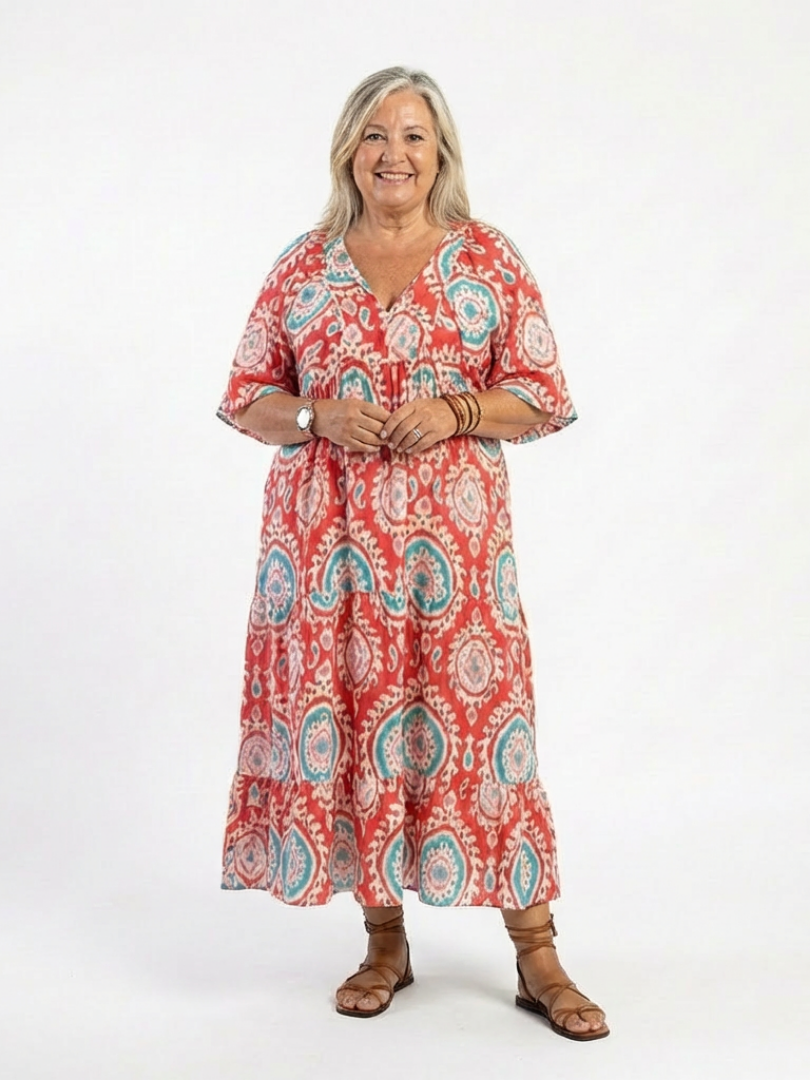 Zaria | Robe midi à manches courtes en V imprimé paisley