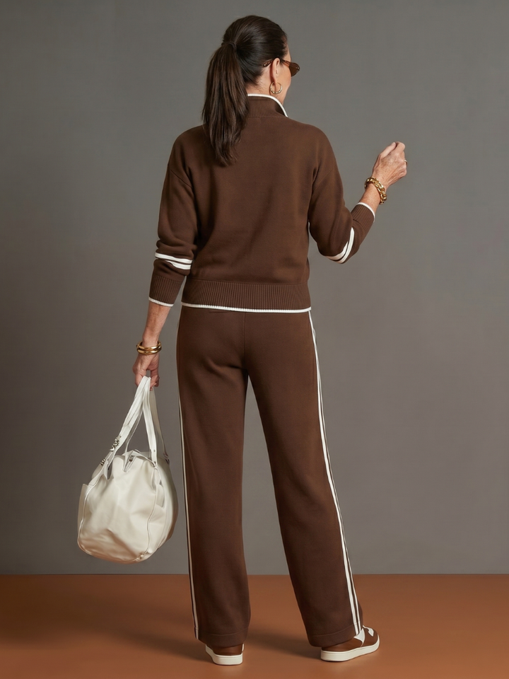 Pluie | Ensemble de Pantalons à Rayures Latérales à Manches Longues avec Col Zippé