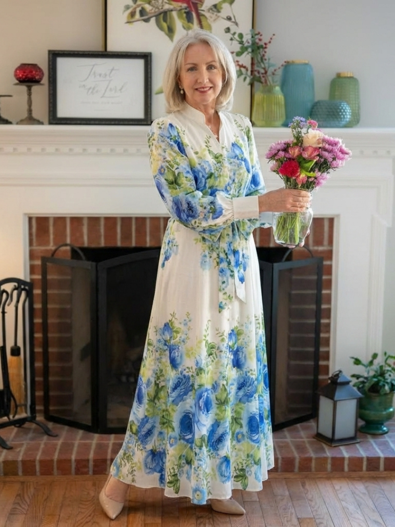 Harper | Robe Maxi à Manches Longues avec Boutonnage Floral