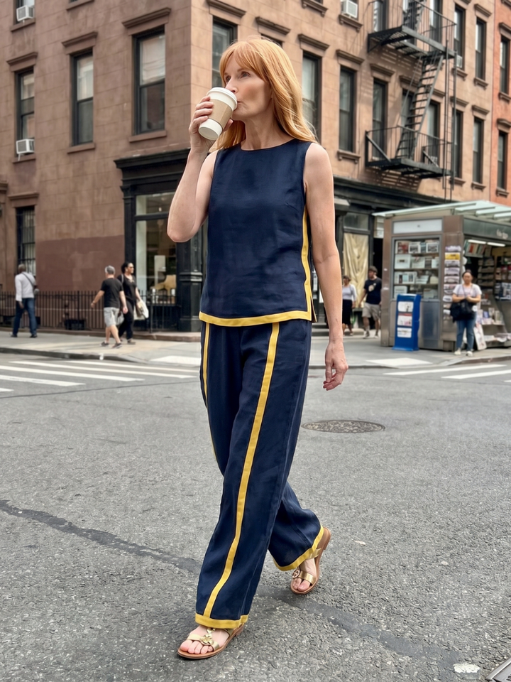 Inara | Ensemble Top Sans Manches et Pantalon Large Contrasté