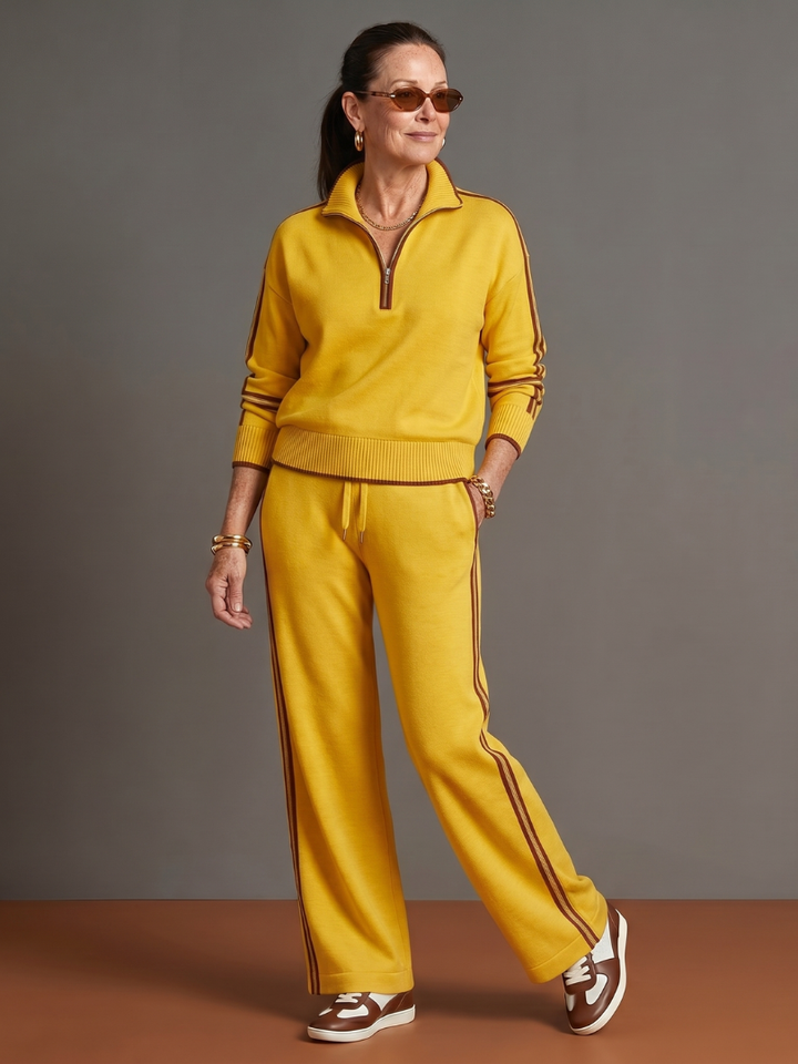 Pluie | Ensemble de Pantalons à Rayures Latérales à Manches Longues avec Col Zippé