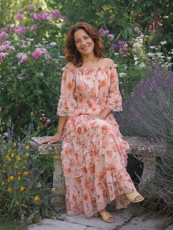 Rosalie | Robe Maxi à Volants Florale à Épaules Dénudées