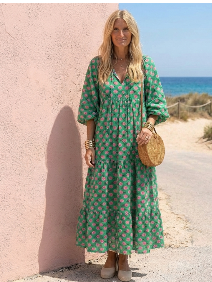 Fiora | Robe midi à volants imprimée florale