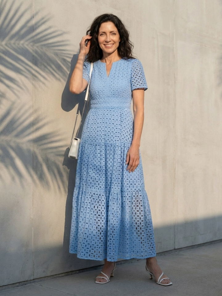 Brielle | Robe midi à manches courtes en V à volants