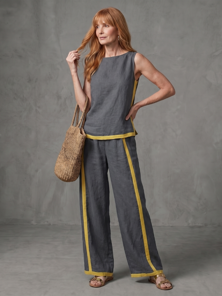 Inara | Ensemble Top Sans Manches et Pantalon Large Contrasté