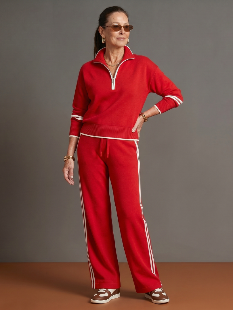 Pluie | Ensemble de Pantalons à Rayures Latérales à Manches Longues avec Col Zippé