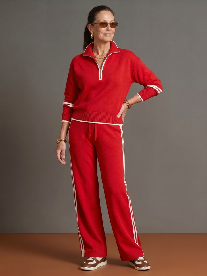 Pluie | Ensemble de Pantalons à Rayures Latérales à Manches Longues avec Col Zippé