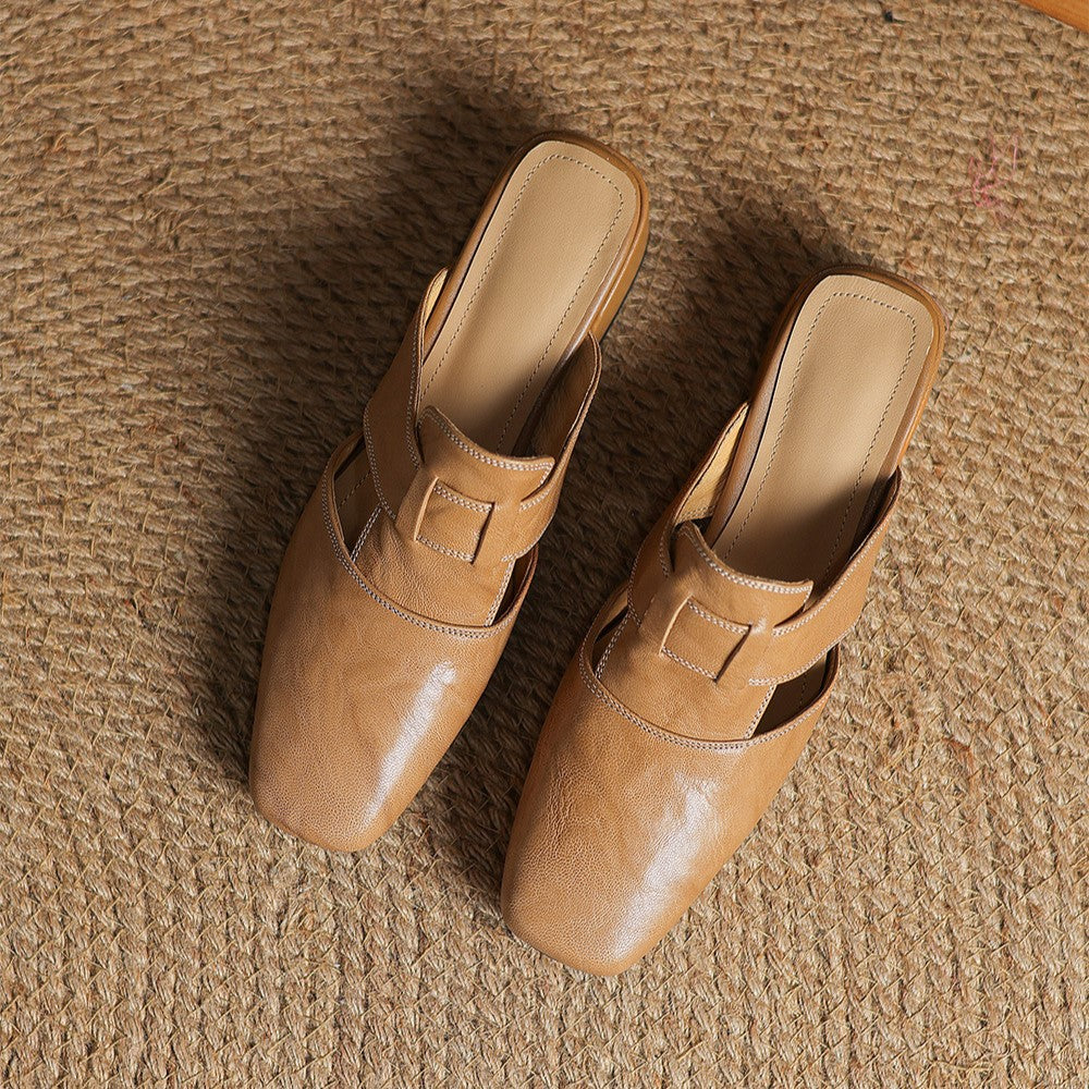 Mules en Cuir à Bout Carré Rosel