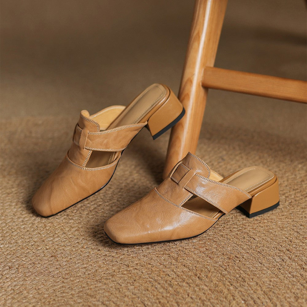 Mules en Cuir à Bout Carré Rosel