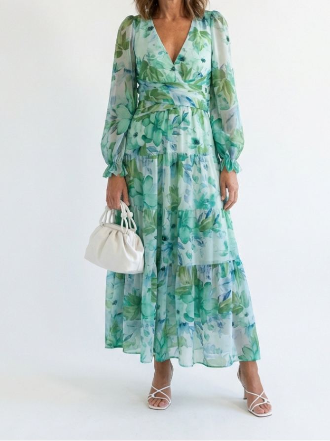 Althea | Robe Maxi Fleurie à Manches Longues
