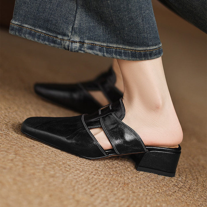 Mules en Cuir à Bout Carré Rosel