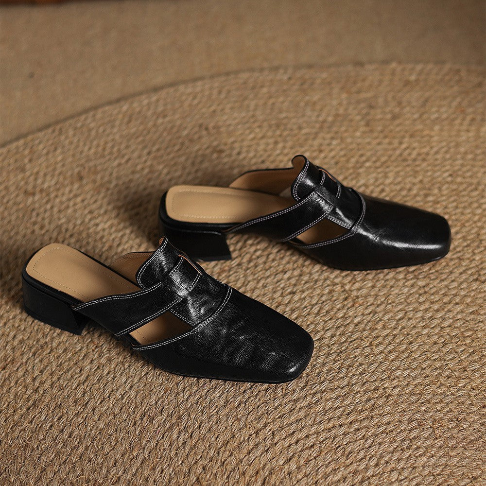 Mules en Cuir à Bout Carré Rosel