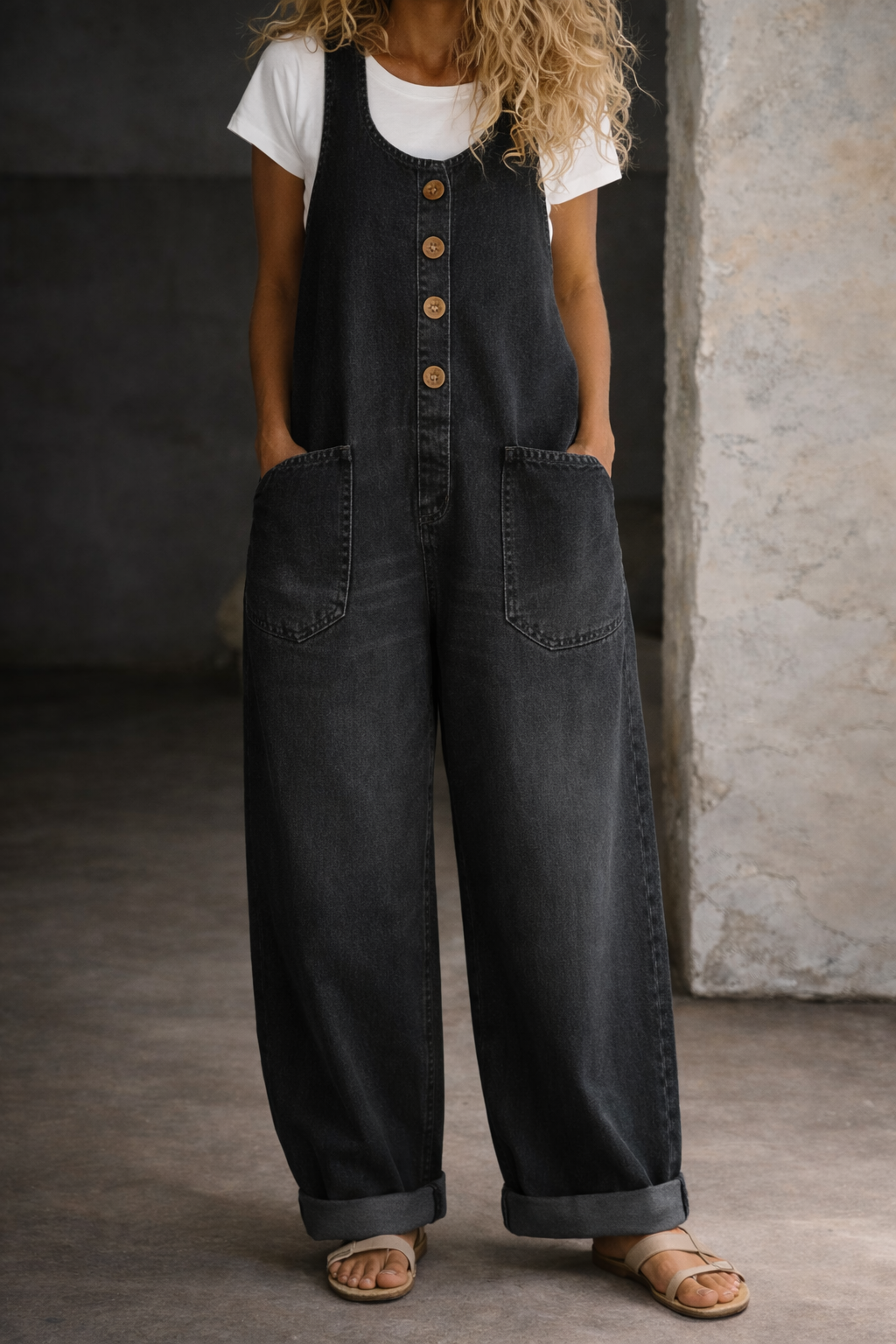 Saylor | Salopette en denim en coton vintage lavé