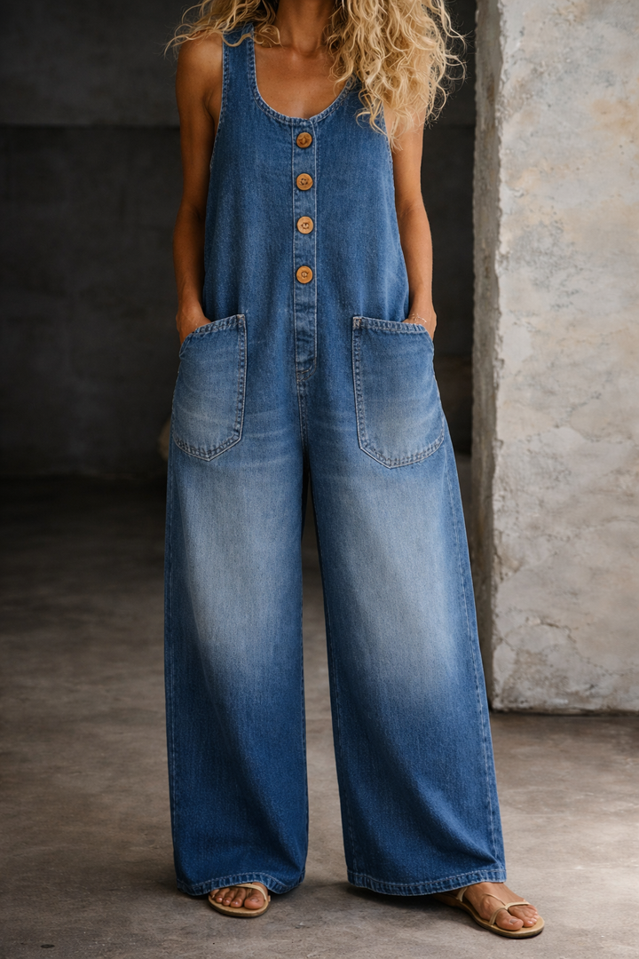 Saylor | Salopette en denim en coton vintage lavé