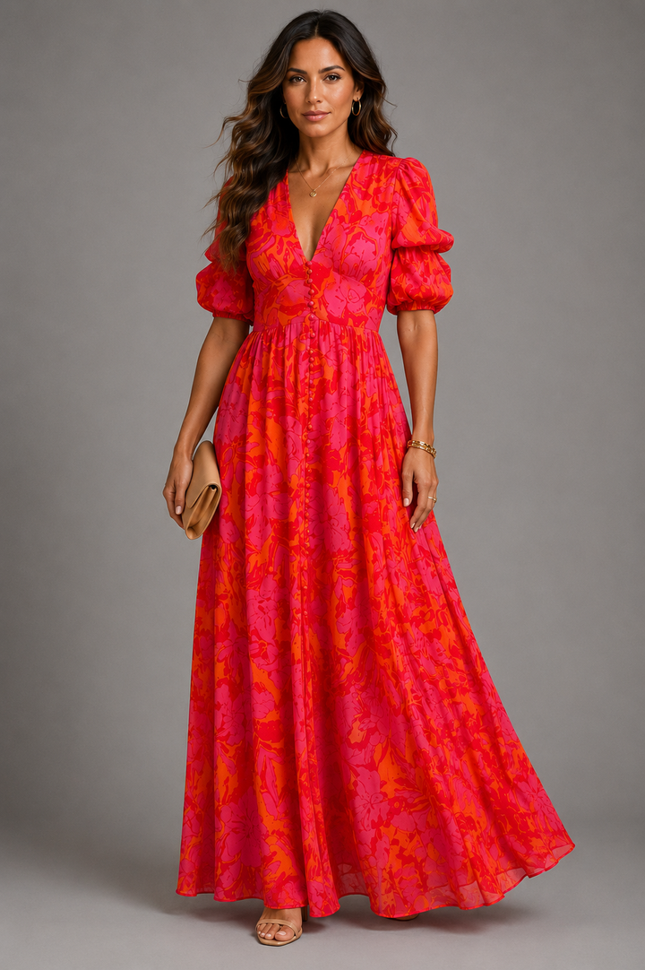 Olympe | Robe fluide rose et orange