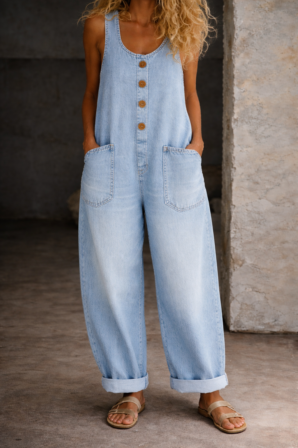 Saylor | Salopette en denim en coton vintage lavé