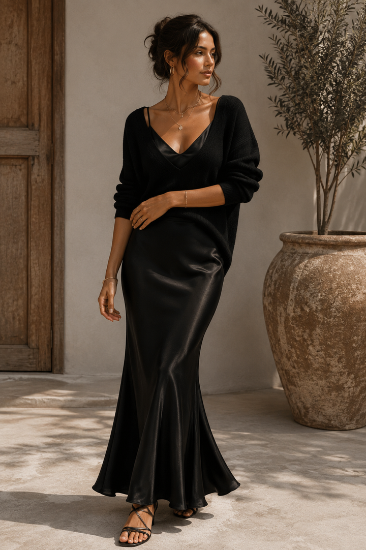 Alma | Robe satinée élégante avec pull