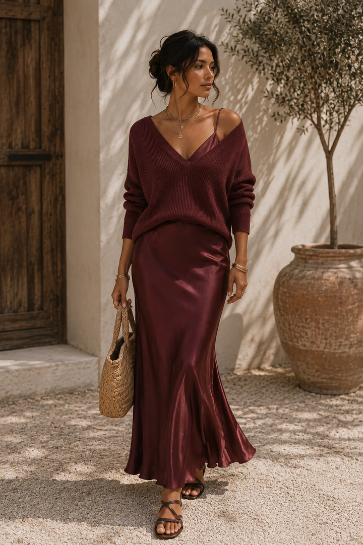 Alma | Robe satinée élégante avec pull