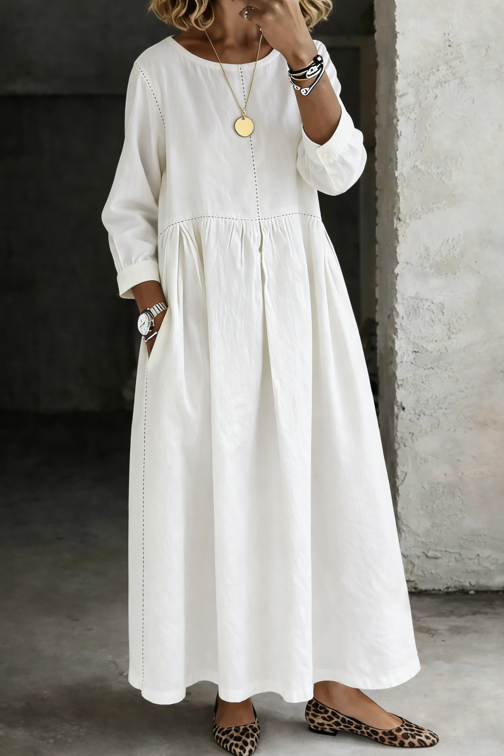 Melissa | Robe en Denim à Col Rond à Manches Longues
