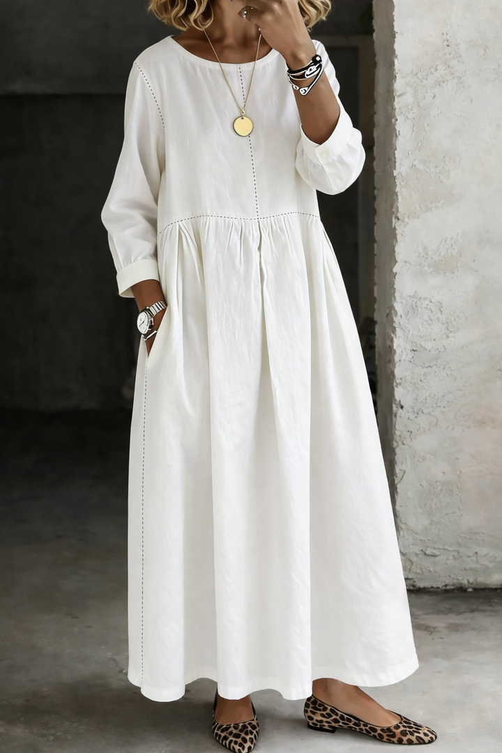 Melissa | Robe en Denim à Col Rond à Manches Longues