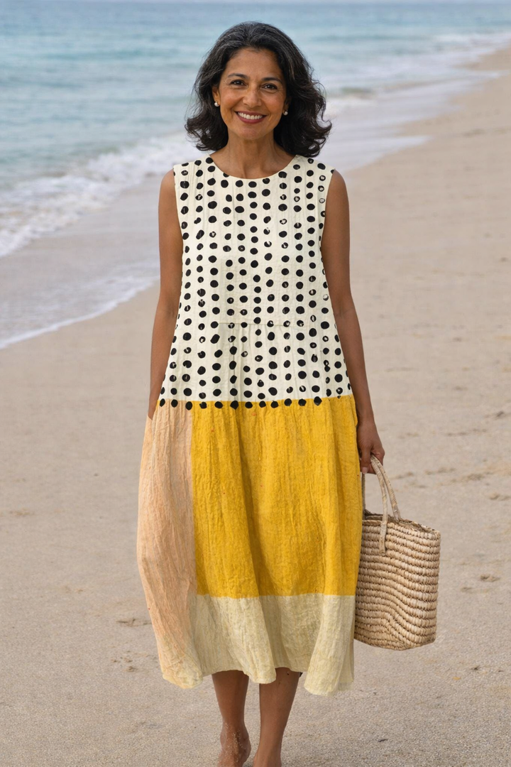 Lía | Robe Midi avec Blocs de Couleur et Pois
