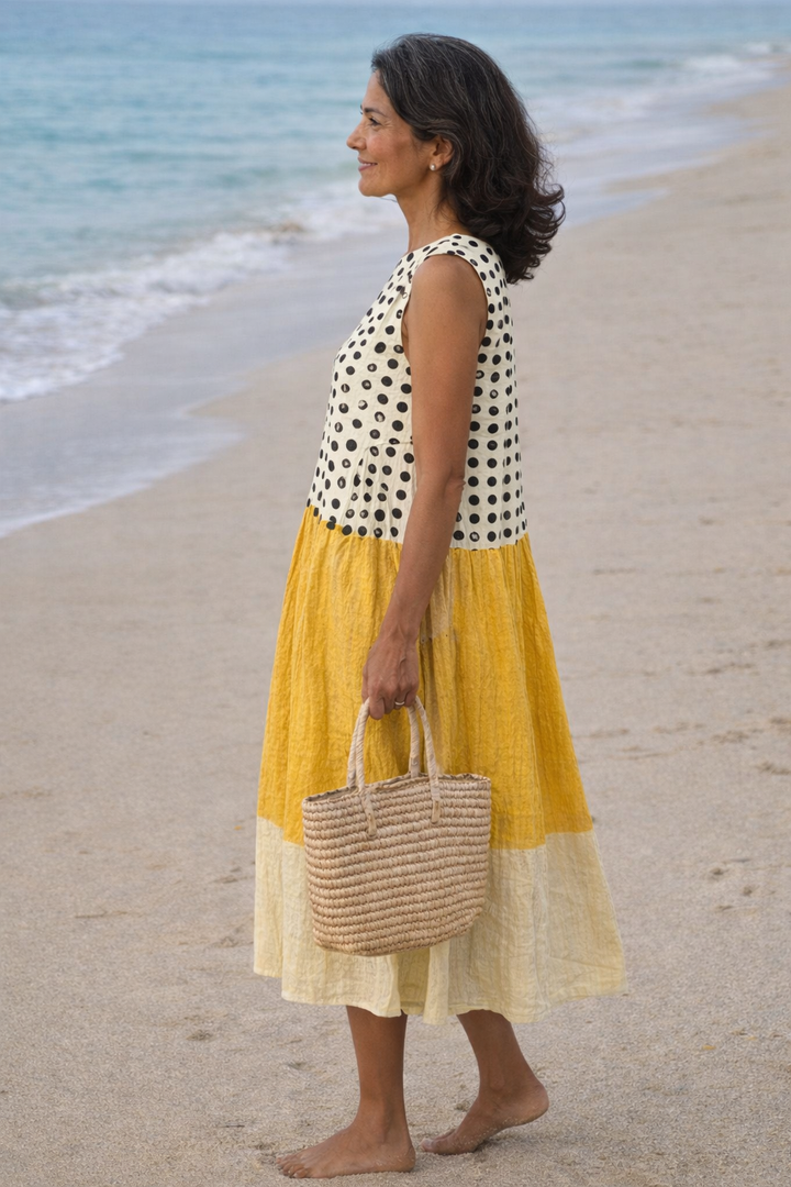 Lía | Robe Midi avec Blocs de Couleur et Pois