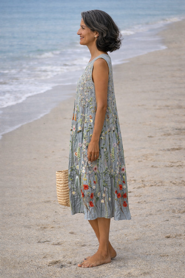 Cara | Robe midi avec des fleurs sauvages