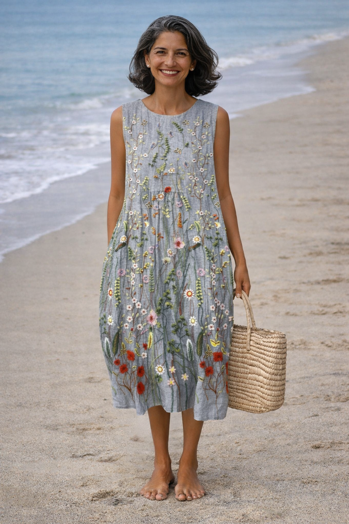 Cara | Robe midi avec des fleurs sauvages