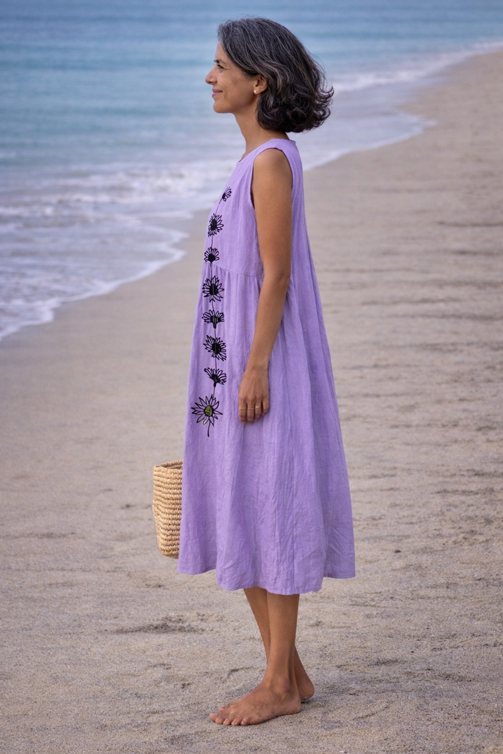 Emma | Robe midi avec fleurs violettes