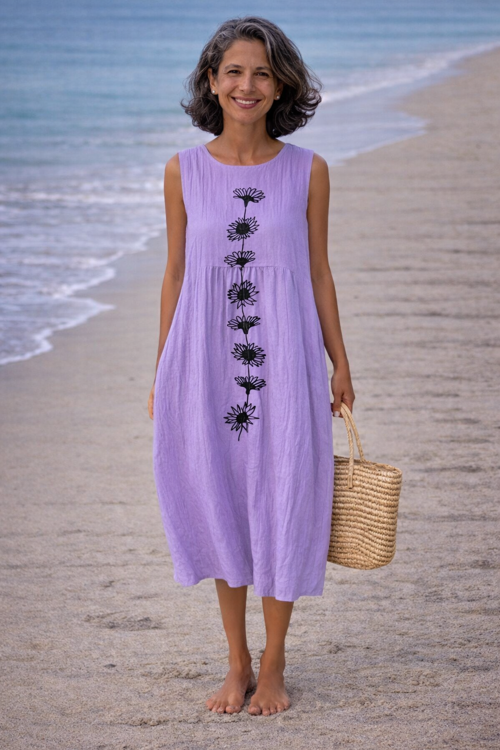 Emma | Robe midi avec fleurs violettes