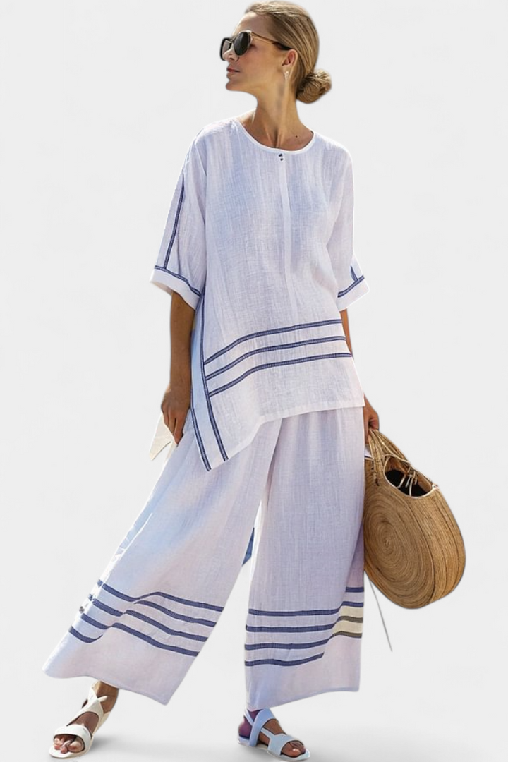 Wynric | Haut asymétrique rayé sophistiqué & Pantalons audacieux